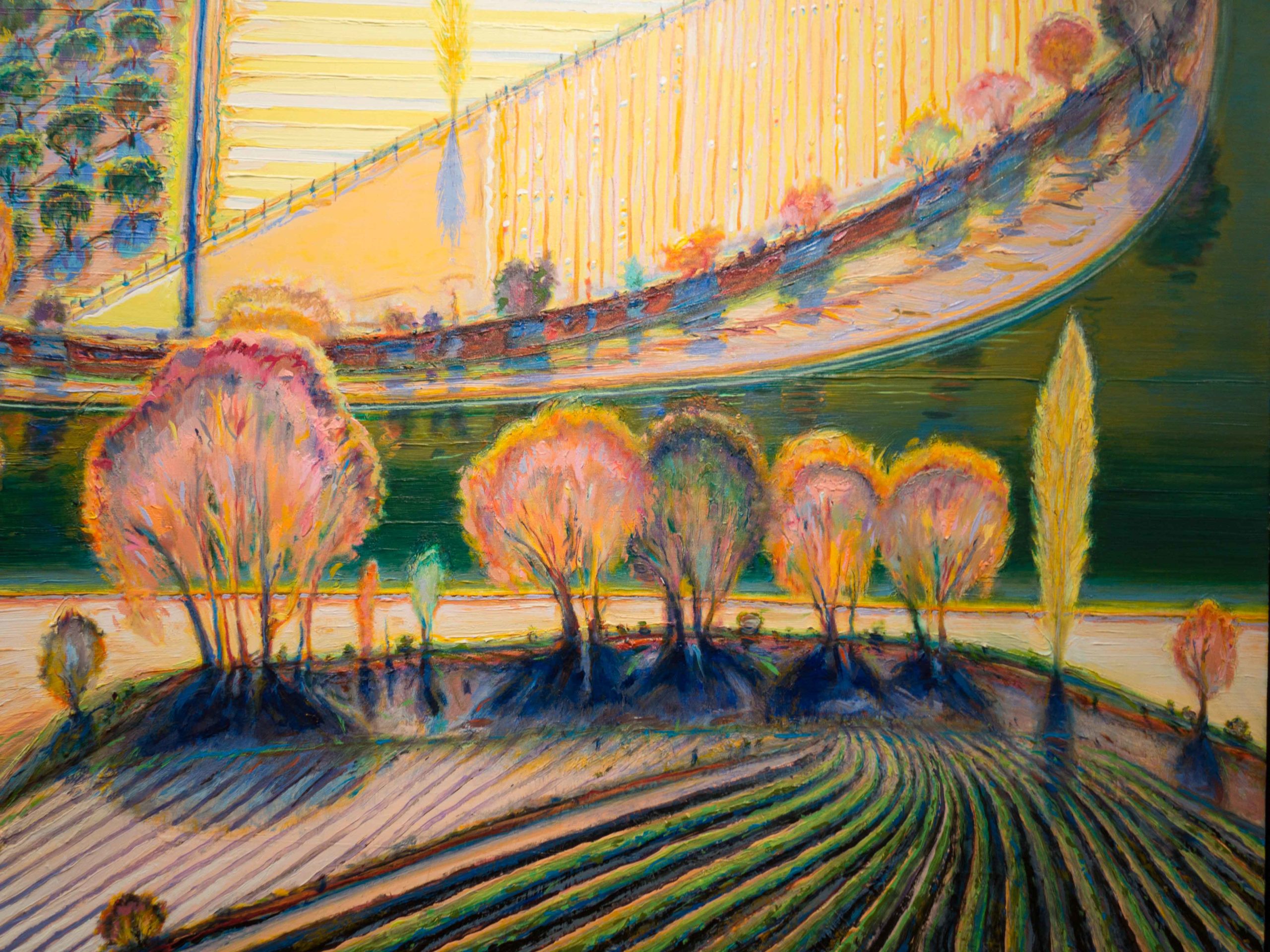 Wayne Thiebaud, Green River Lands (detail), 1998, oil on canvas, 72 x 48 inches.